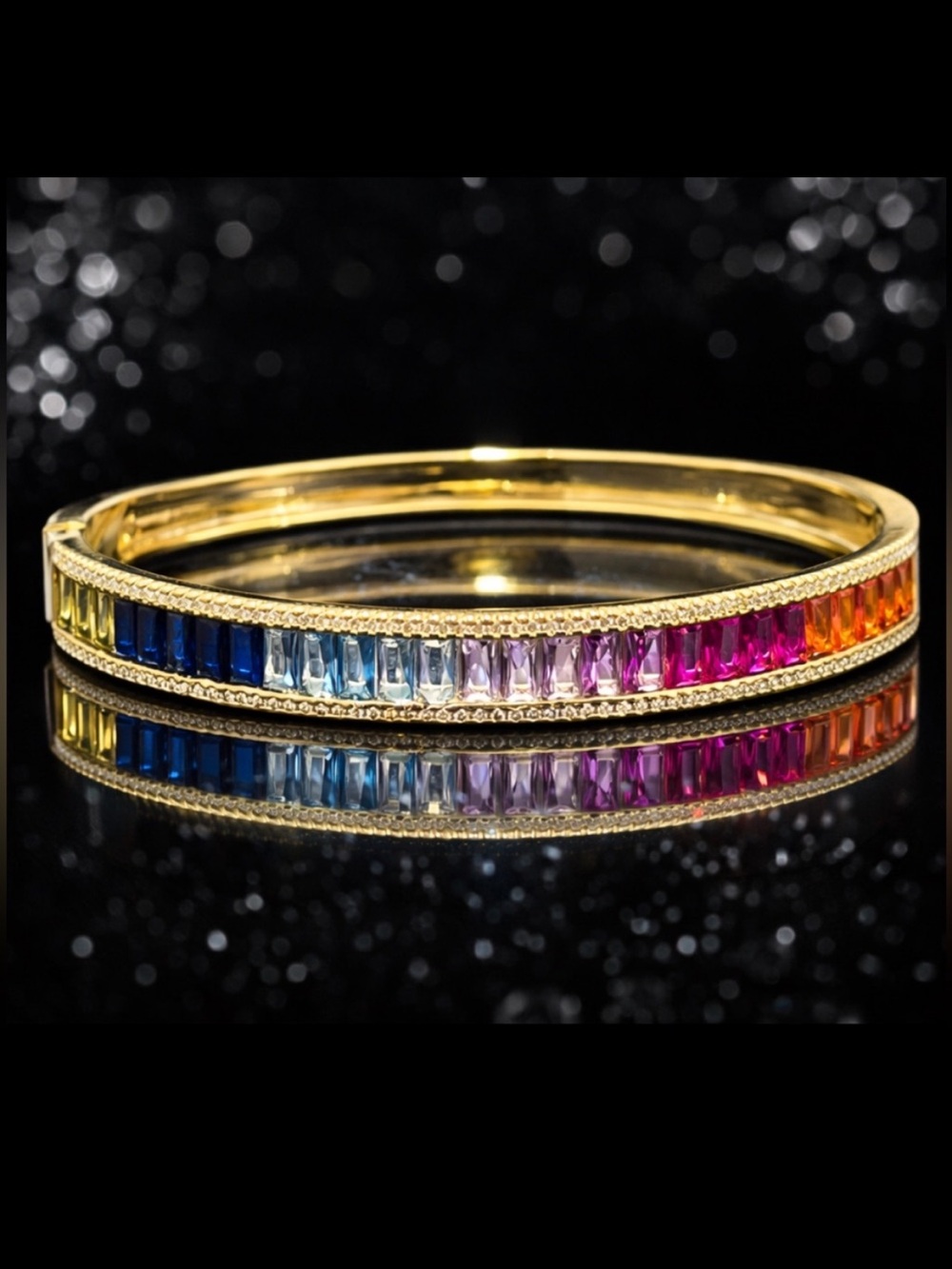 Rainbow CZ Bangle cuff Bracelet gold pink purple orange blue purple yellow green